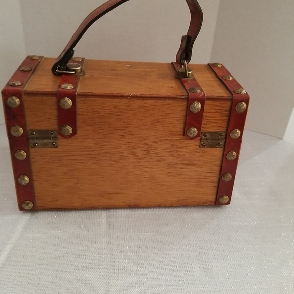 Mr. R wooden purse with leather straps vintage 1970s. - Picture 2 of 6